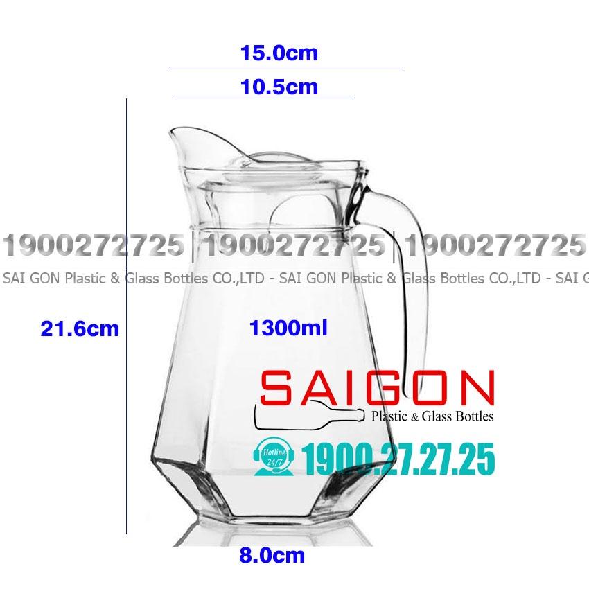 Bình Nước Thủy Tinh Delisoga Pitcher Hexagon 1300ml | EH1028 , Thủy Tinh Cao Cấp