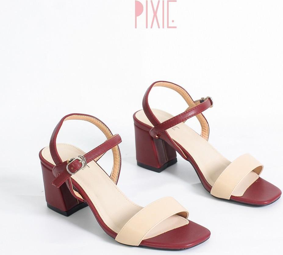 Giày Sandal Cao Gót 6cm Đế Vuông Mix Nhiều Màu Màu Đen Pixie X467