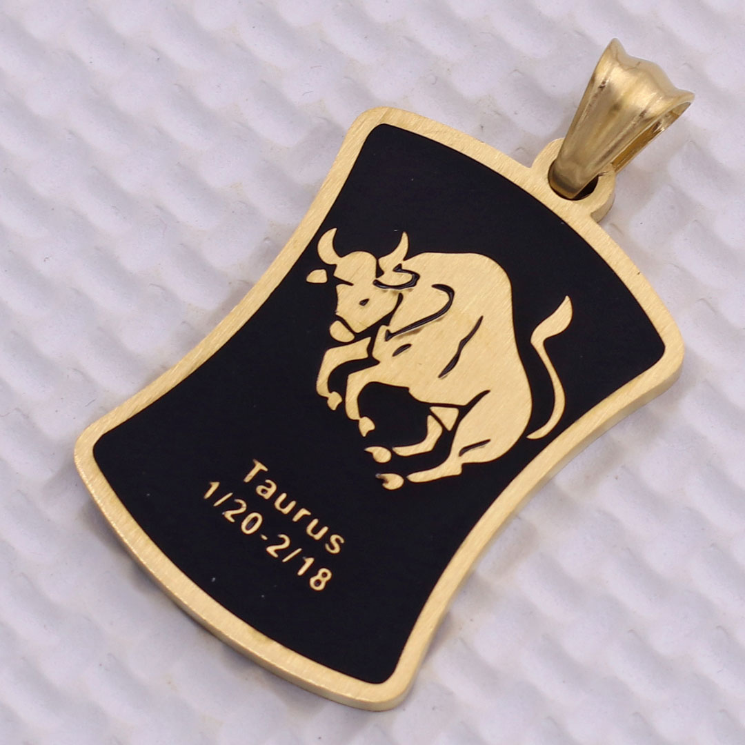 Hình ảnh Mặt dây chuyền cung Kim Ngưu - Taurus inox vàng kèm vòng cổ dây da đen, Cung hoàng đạo