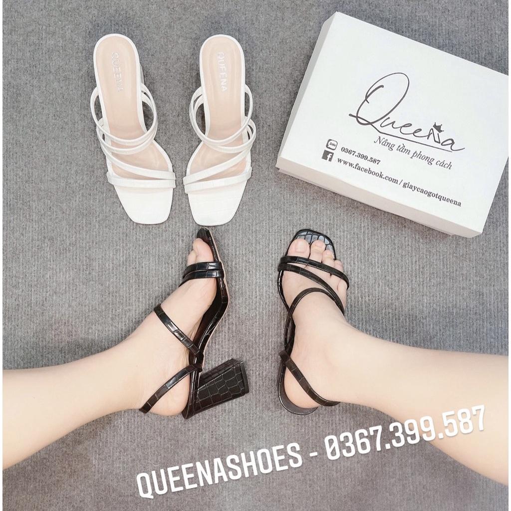 Giày sandal da răn cao cấp 7cm mang được 2 kiểu