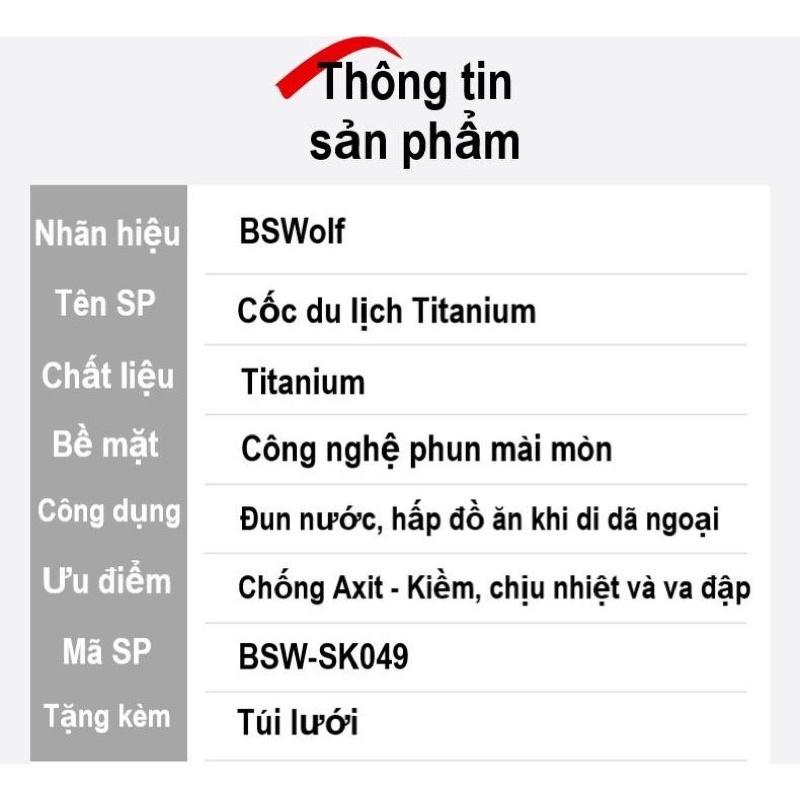 Cốc, Ly Titanium siêu nhẹ BSWOLF-SK049 Công dụng đa năng du lịch, dã ngoại, văn phòng