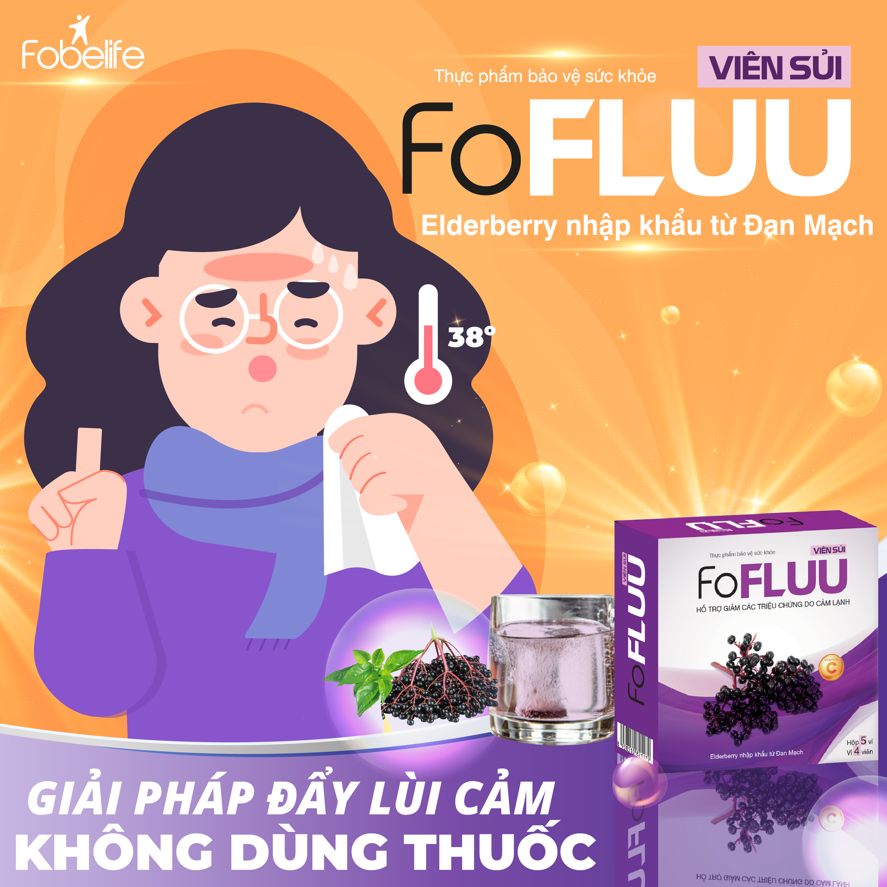 Combo 2 Hộp Sủi Hỗ Trợ Giảm Các Triệu Chứng Cảm Lạnh Tăng Đề Kháng FoFluu