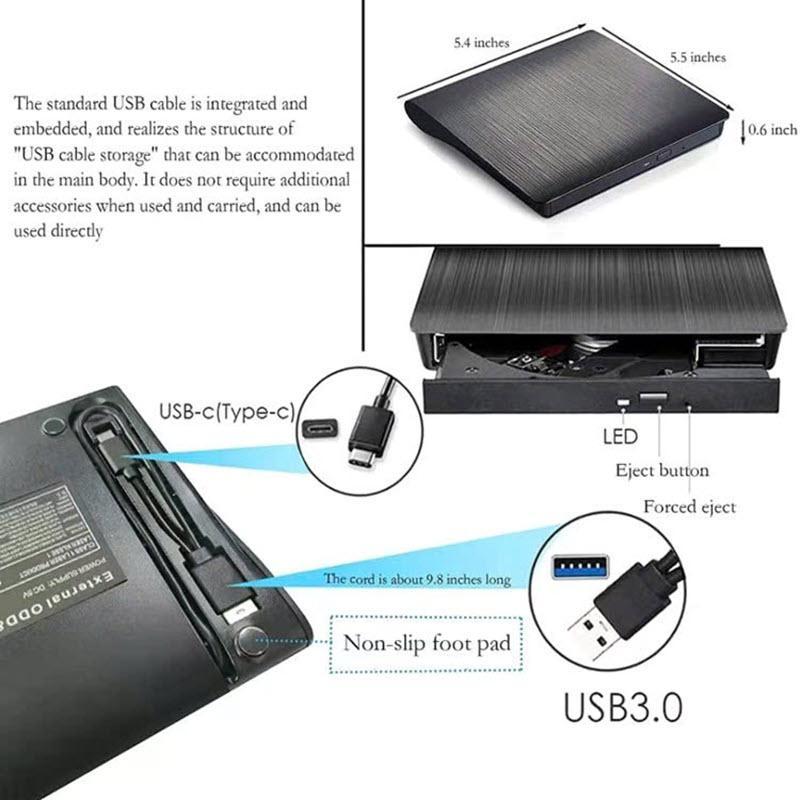 Ổ đĩa quang CD/DVD-RW cắm ngoài USB 3.0, Type-C cho Macbook, Laptop