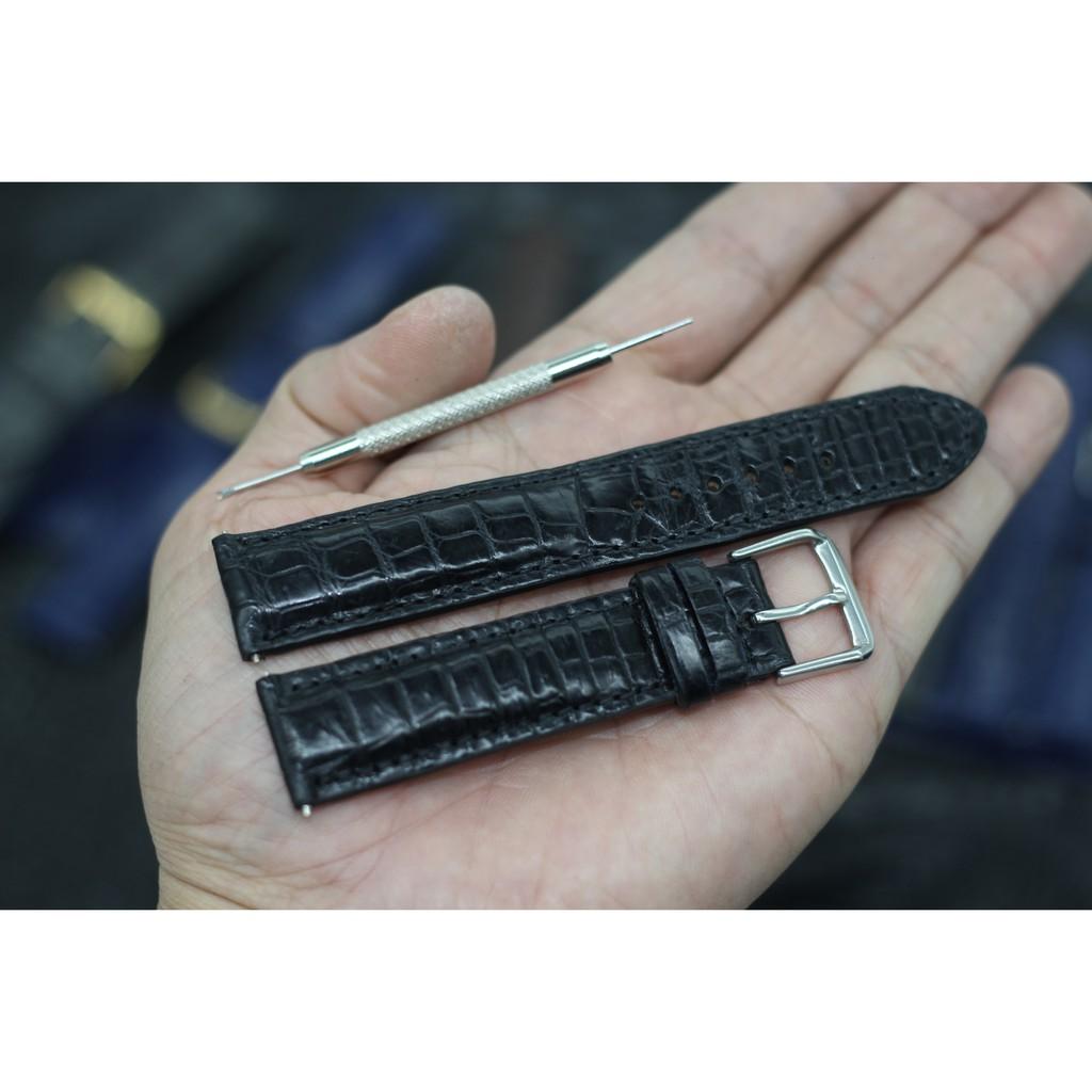 Dây đồng hồ da cá sấu cao cấp màu đen vân bông SIZE 20MM