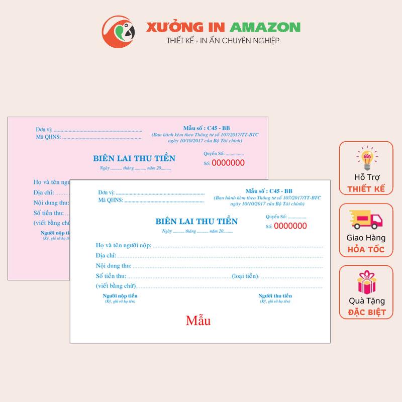 Biên lai thu tiền 2 liên 10.5x14.5cm mẫu số C45-BB - có / không có số nhảy seri