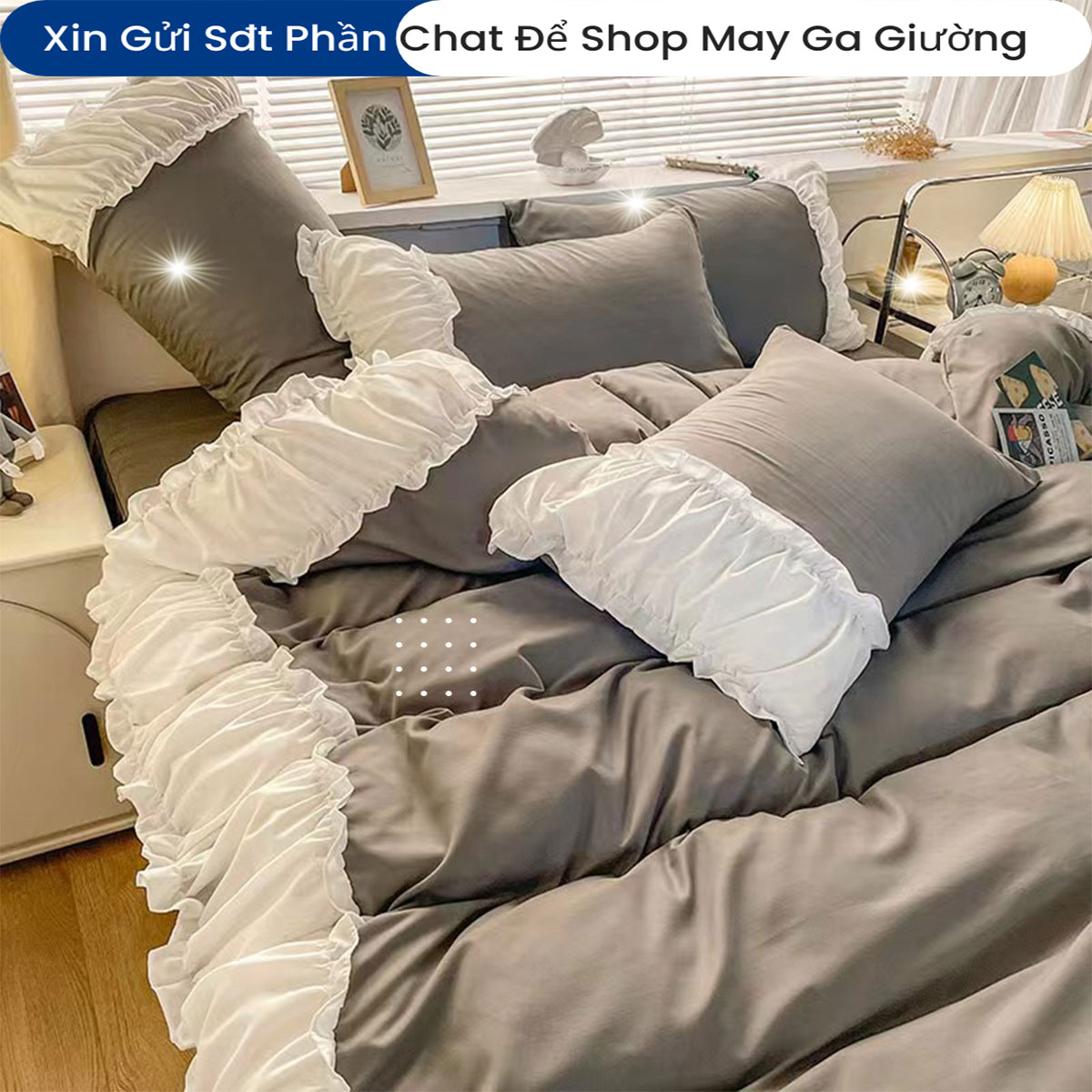 Bộ Chăn Ga Gối Cotton Tici Phối Bèo Cao Cấp Chuẩn Khách Sạn 5 Sao Bộ Chăn Drap Ga Gối Đệm Ra Nệm Trải Giường 5 Món