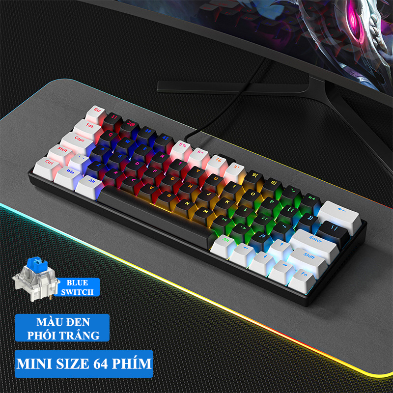 Bàn phím cơ Blue Switch ZIFRIEND KA6406 với thiết kế mini size vô cùng nhỏ gọn kèm theo đèn led RGB - Hàng Chính Hãng