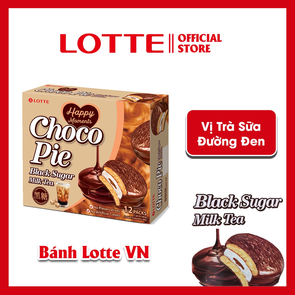 Bánh Lotte Choco Pie Trà Sữa Đường Đen - 12 cái