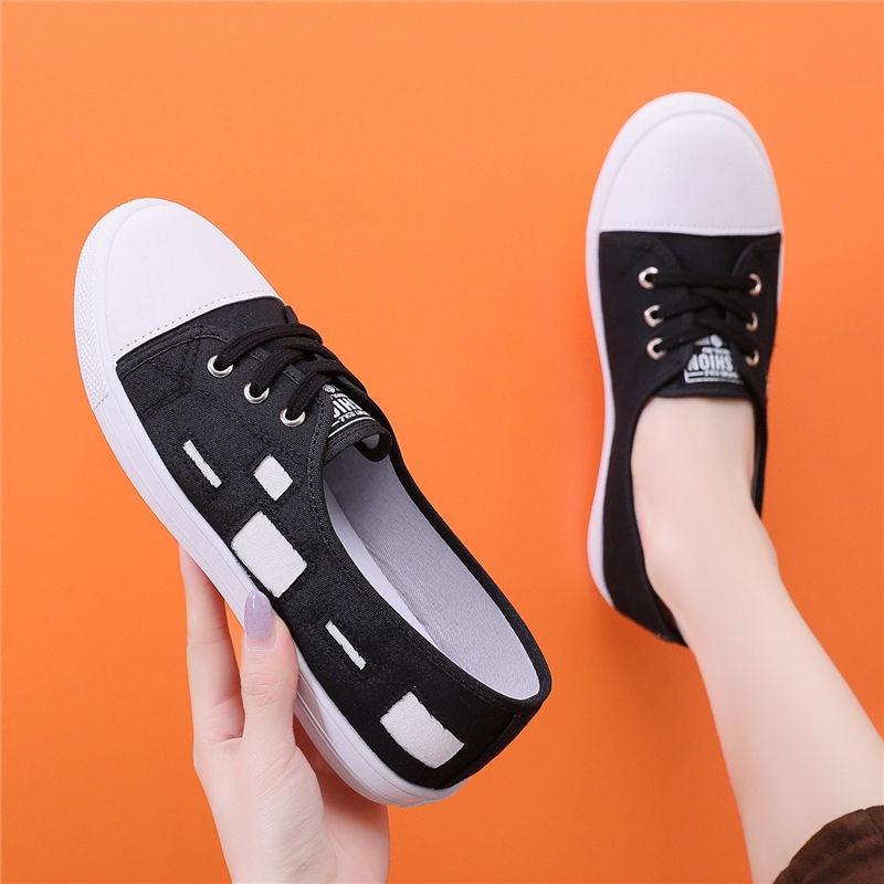 Giày Lười Nữ Vải Canvas Đế Bằng Phong Cách Mới