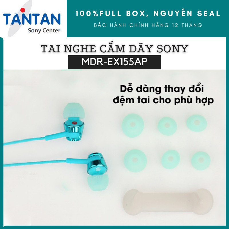 Tai nghe NHÉT TAI Sony MDR-EX155AP | FREESHIP | Loa Dynamic 9mm - Đeo thoải mái - Dải âm tần cao - Độ nhạy 103dB/mW | Hàng Chính Hãng