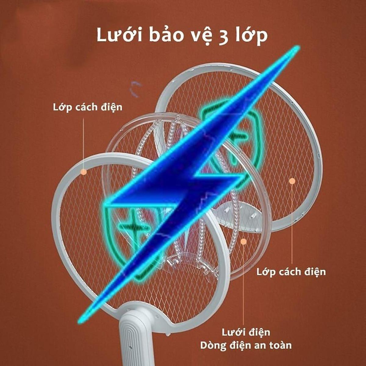 Vợt Diệt Muỗi Thông Minh Gấp Gọn 2 Trong 1 Kiêm Đèn Bắt Muỗi Tự Động Ban Đêm 3000V Gấp Gọn, 2 Lớp Lưới Bảo Vệ An Toàn