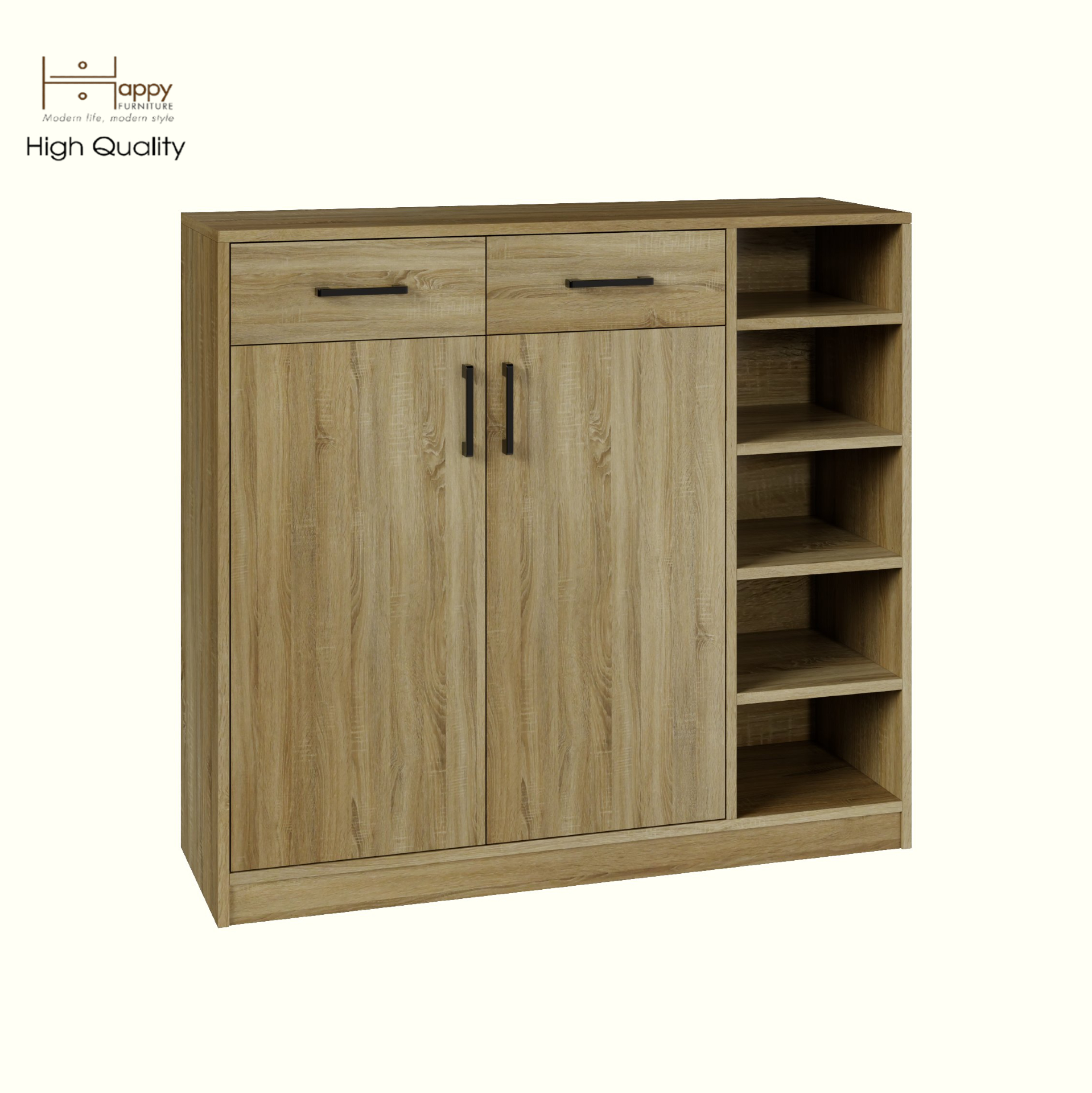 HAPPY FURNITURE , HEINEE - Tủ lưu trữ 2 cửa mở 2 ngăn kéo, TCM_215 , 110cm x 34cm x 100cm DxRxC, sản phẩm phổ thông
