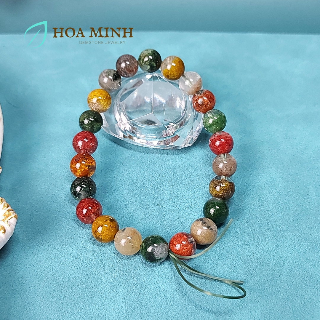 Vòng tay đá Thạch Anh Ưu Linh đa sắc size hạt 9 li VIP phong thủy may mắn không kén mệnh