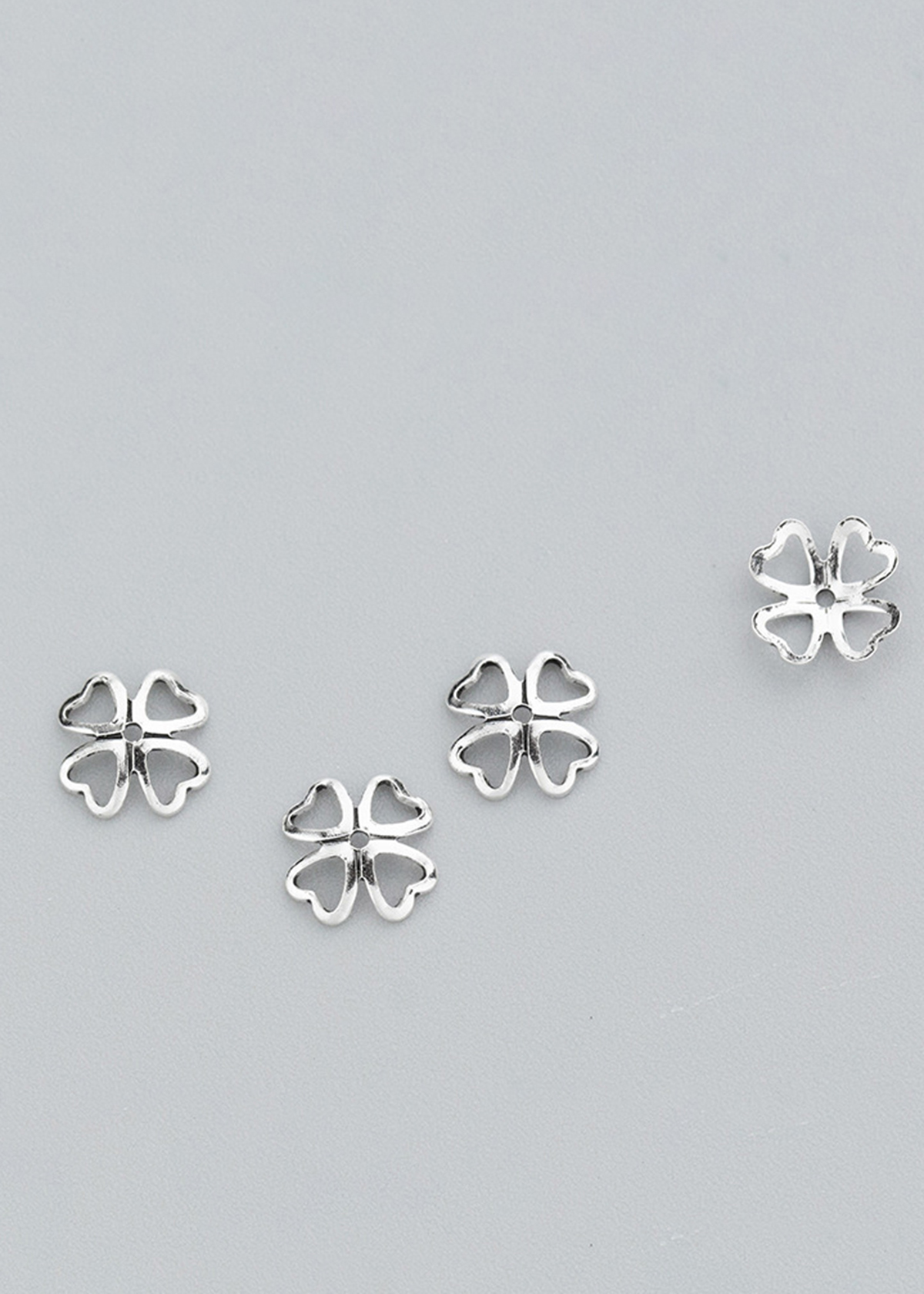 Combo 14 cái charm bạc chụp hạt, bọc hạt họa tiết cỏ 4 lá - Ngọc Quý Gemstones