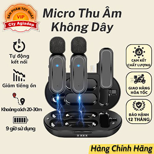 Mic thu âm livestream video K61 Micro thu âm không dây cài áo, cầm tay,khử tiếng ồn tối đa khoảng cách thu âm 20m-Hàng chính hãng