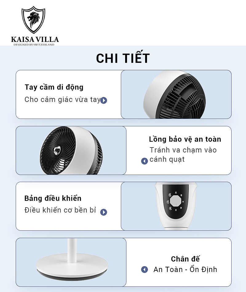 Quạt Cây Đứng Có Remote Kaisa Villa JD-8112, Quạt Tuần Hoàn Không Khí - Hàng Chính Hãng