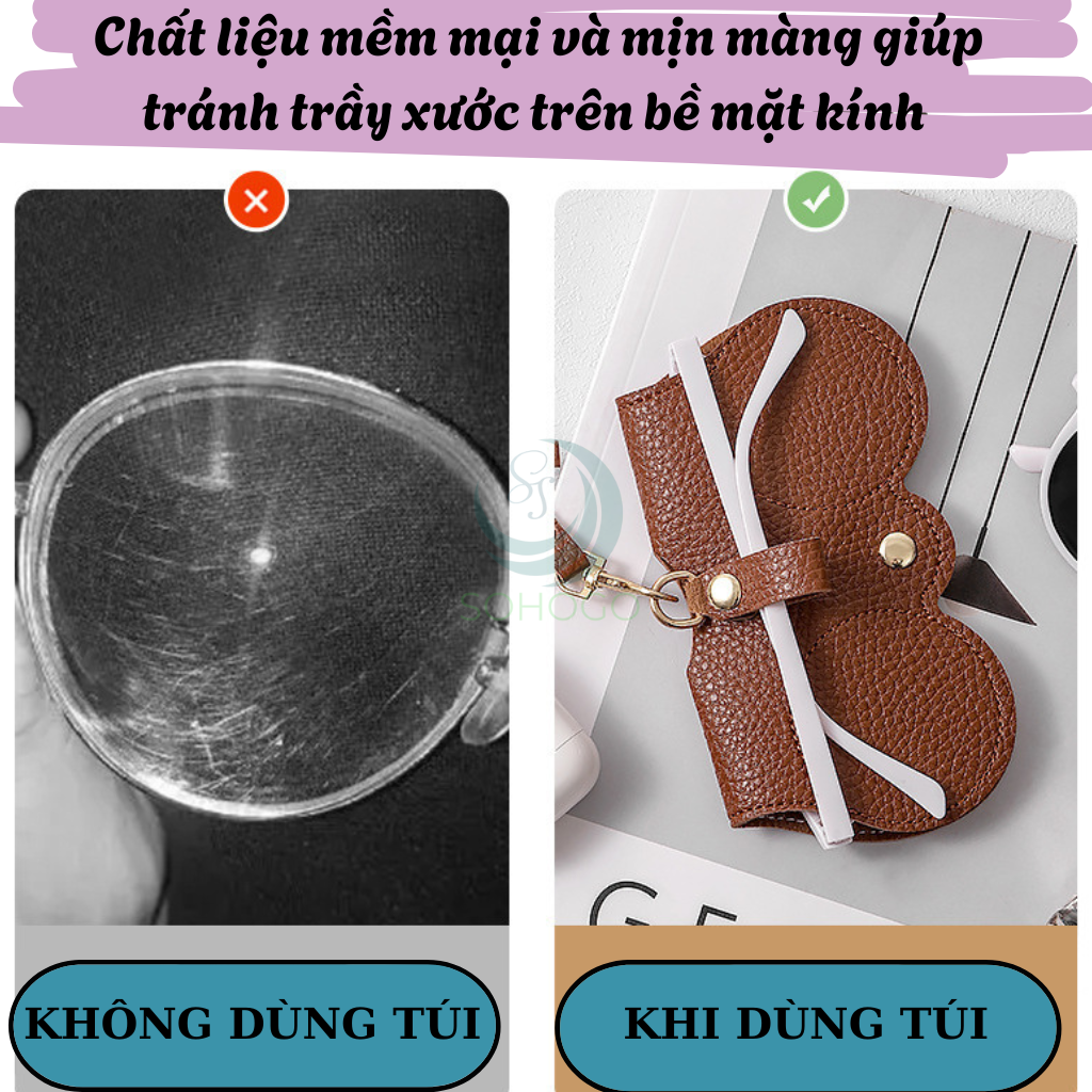Túi đựng kính, có dây buộc- Túi đựng kính râm da PU 14x7cm