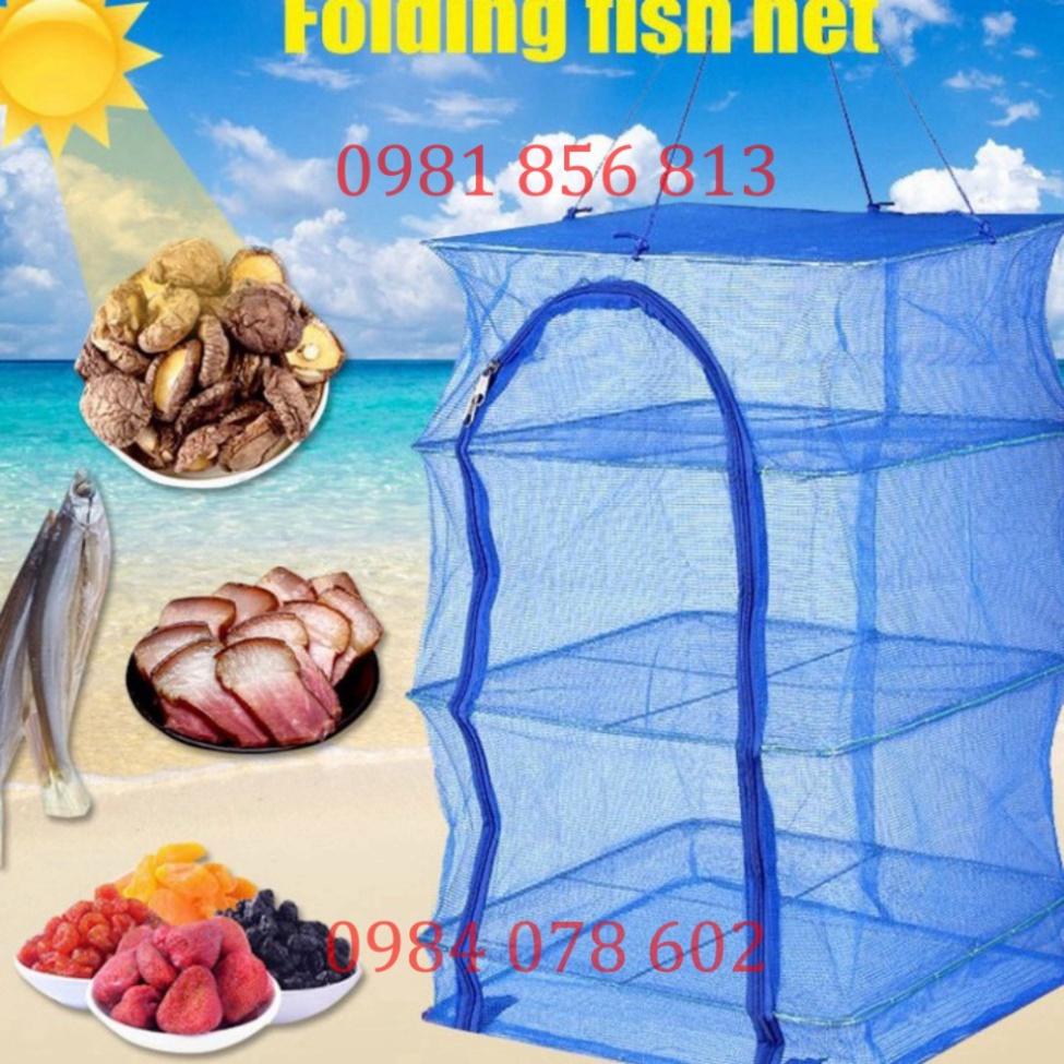 Sale to sale Lồng lưới phơi khô thực phẩm phơi cá chống côn trùng treo 4 tầng để phơi cá khô có thể xếp gọn - uy tín - x