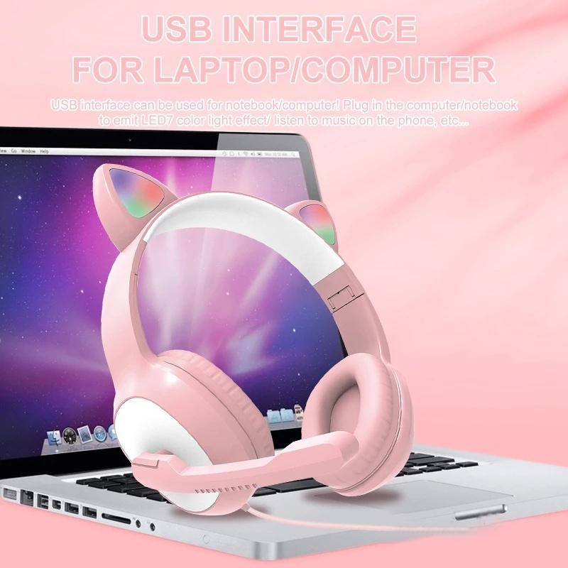 Tai Nghe Chụp Tai G19 Có Dây Hình Tai Mèo Kèm Mic RGB Cổng 3.5mm Cho PC Laptop