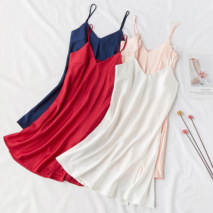 Hình ảnh [Rose-Sleepwear] Váy lụa cao cấp sexy hai dây xẻ tà 