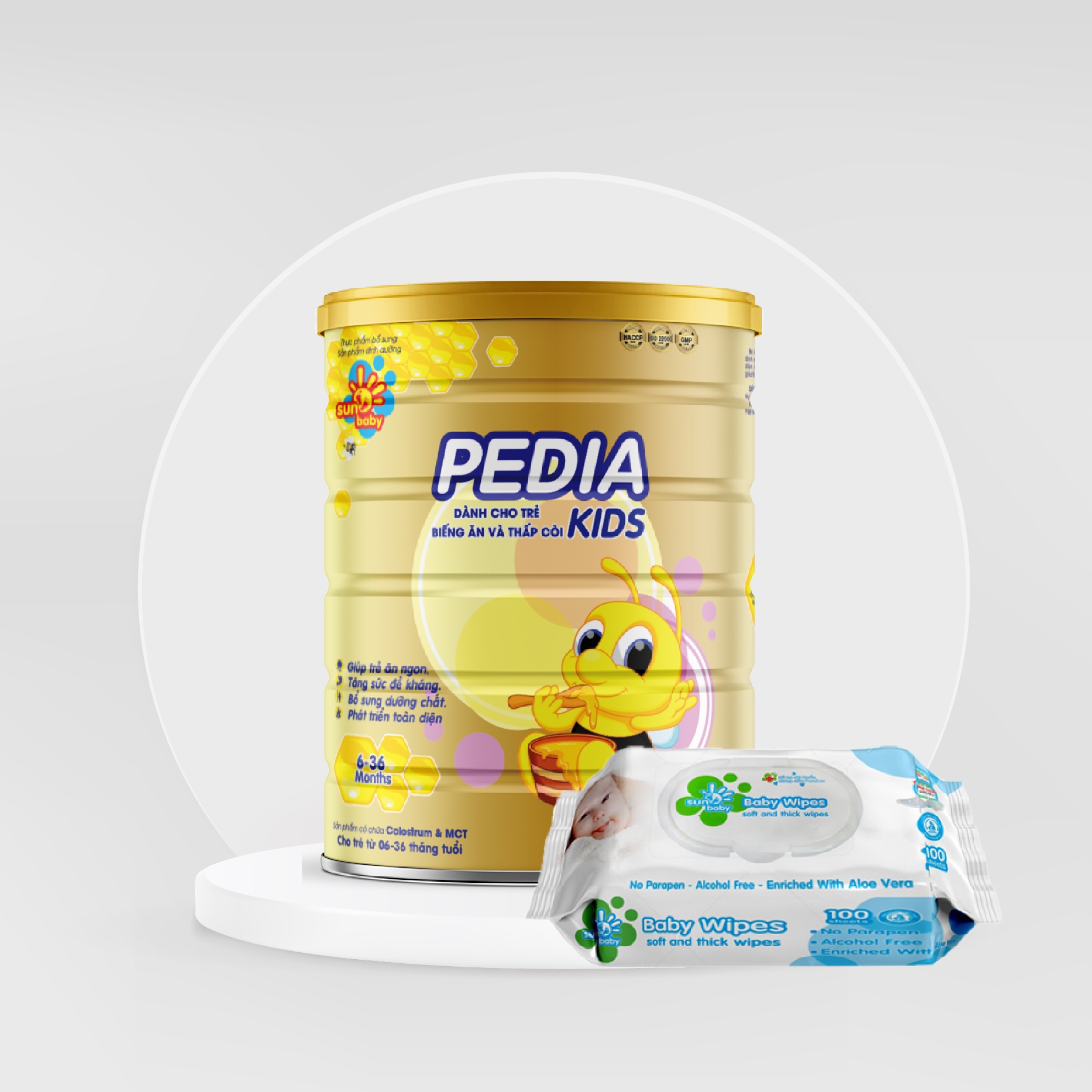 Sữa Bột Dinh Dưỡng PEDIA KIDS Sunbaby Dành Cho Trẻ Biếng Ăn Và Còi Xương PP2810_Tặng kèm bịch khăn ướt sunbaby 100 tờ