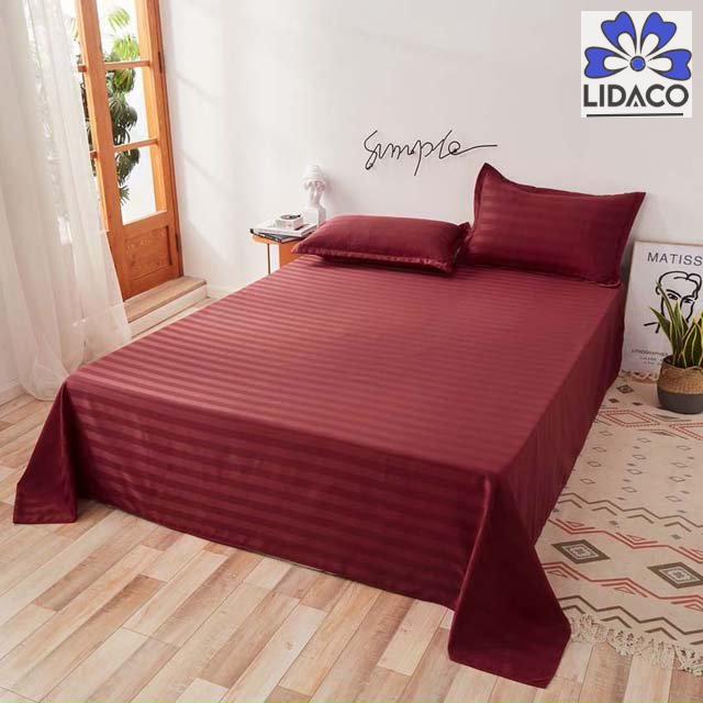 Bộ Ga Gối Cotton Kẻ 3F Lidaco Chuyên Dụng Cho Homestay, Khách Sạn Nhiều Mẫu Lựa Chọn - Đỏ - 1M8X2M - Nệm Dày 21 - 25Cm
