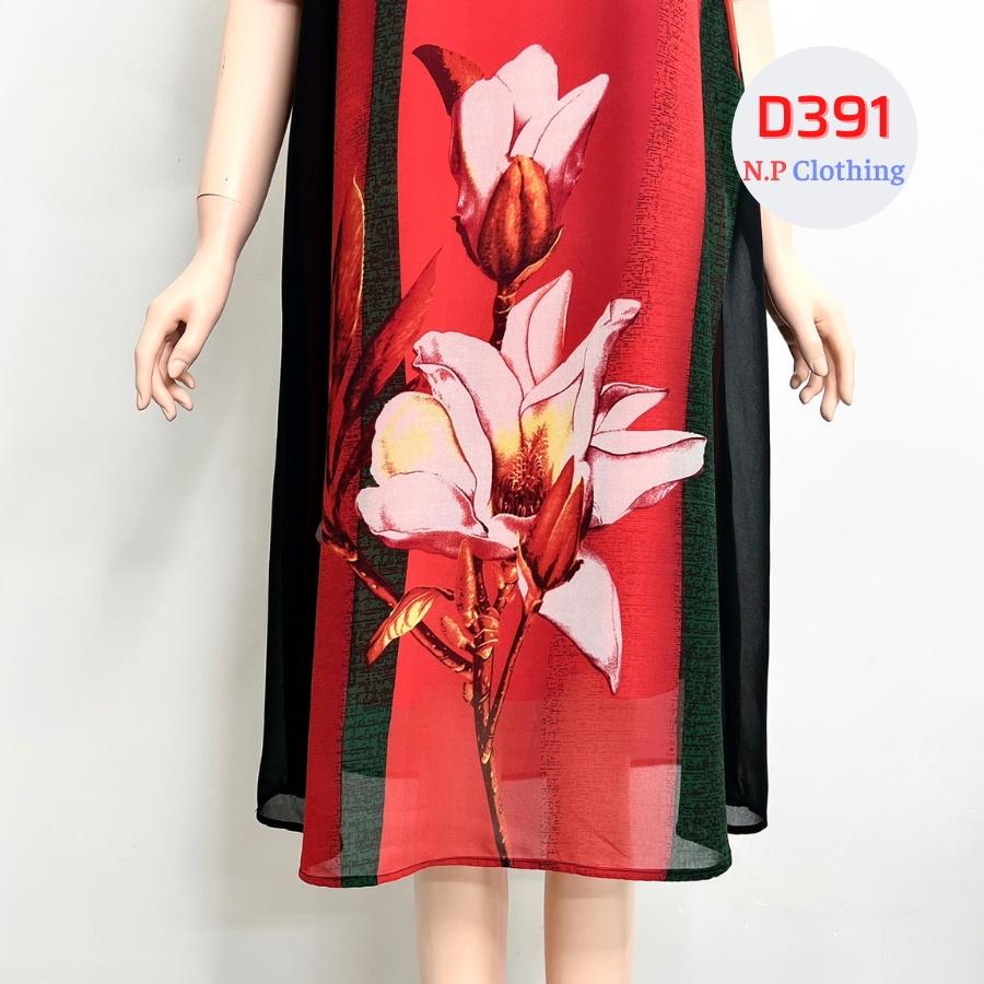 Đầm Trung Niên D391, Mẫu Váy Hoa Cho Mẹ Cổ Tròn Form Suông Ngắn Tay Trang Nhã Thoải Mái | Thời Trang Trung Niên U50