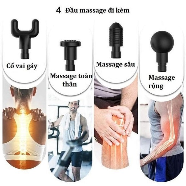 Súng Massage - Súng Massage Trị Liệu Toàn Thân - SM 406 - 4 đầu 6 cấp độ giúp cơ thể thư giãn sảng khoái