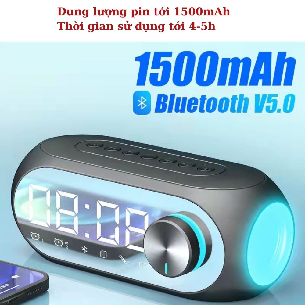 Loa bluetooth BEARTEK CLO01 hiển thị đồng hồ màn hình tráng gương đèn led nghe đài ,fm, radio,báo thức – Hàng nhập khẩu