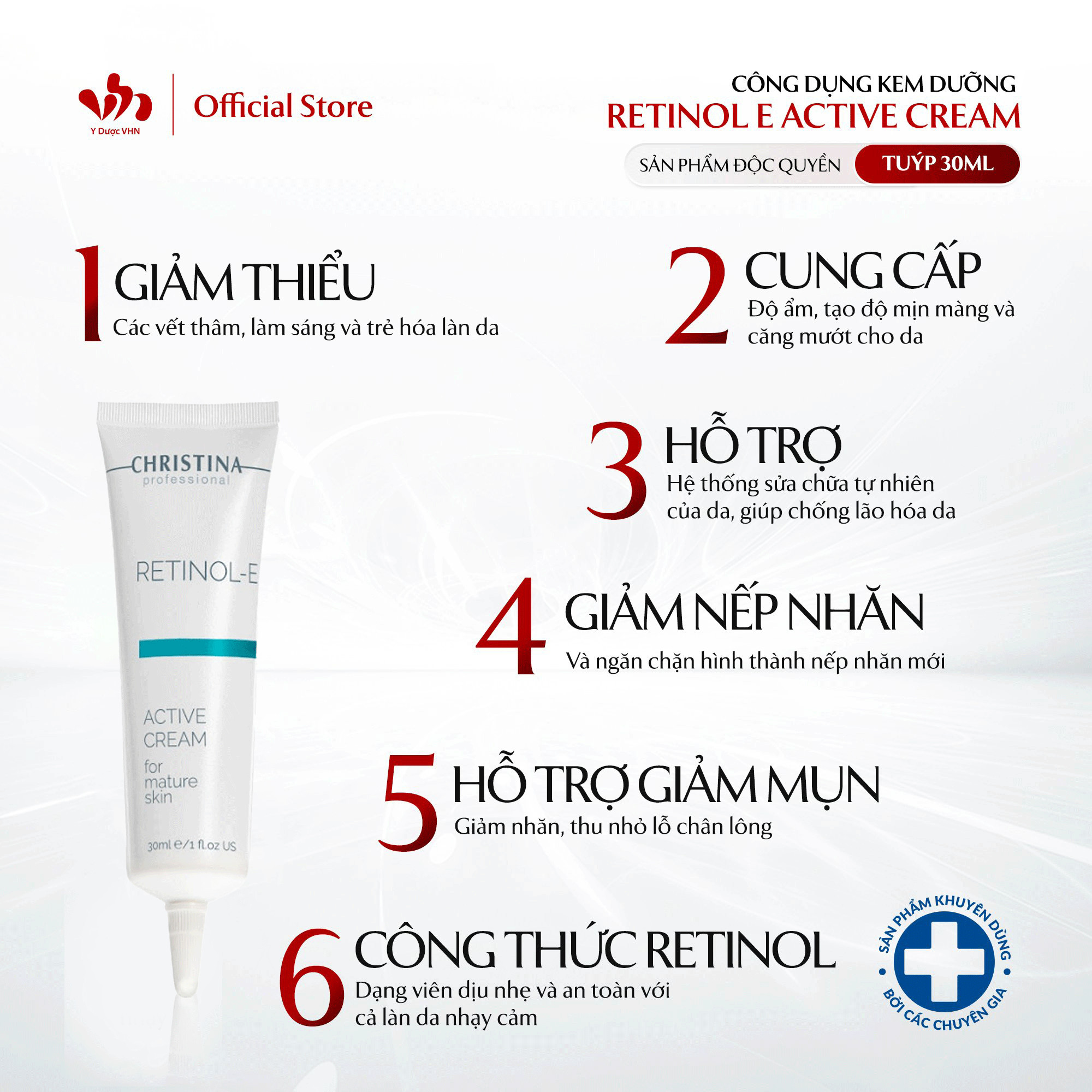 Kem Dưỡng Retinol E Active Cream CHRISTINA Hỗ Trợ Cấp Ẩm, Giảm Mụn Cho Da Tuýp 30ml