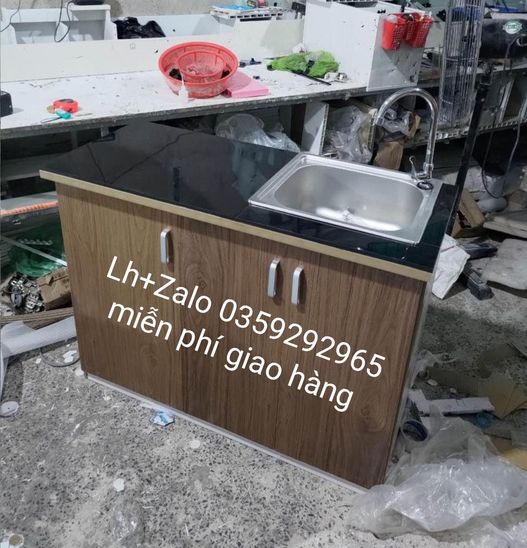 Tủ bếp mini nhựa đài Loan mặt gạch có chậu rửa