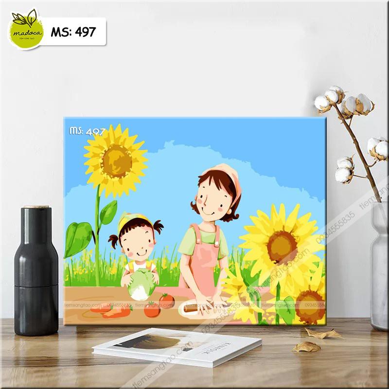 Tranh tô màu 40x50cm có khung cùng mẹ nấu ăn T497