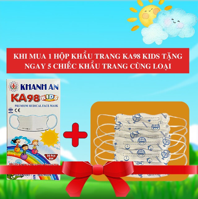 Khẩu trang y tế trẻ em Con cua 6D 4 lớp tiệt trùng Khánh An KA98 KIDS cho hoc sinh tiểu học vừa ngăn vi khuẩn 99% khói bụi vừa chống nắng hiệu quả