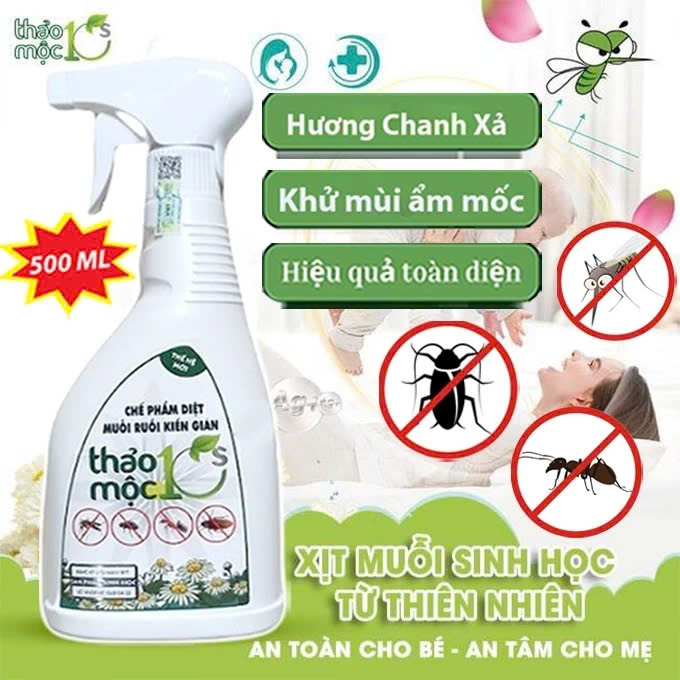 Chai Xịt Diệt Muỗi , Kiến , Gián, Côn Trùng,.. Thảo Mộc 500ml (Mùi Sả Chanh) - An toàn cho trẻ em và người lớn