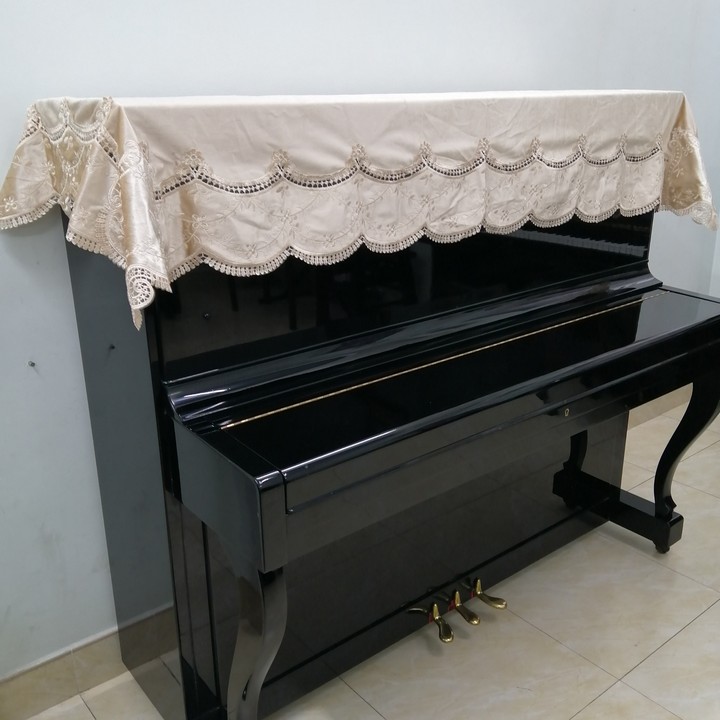 KHĂN PHỦ ĐÀN PIANO CƠ MÀU KEM HỌA TIẾT HOA PHỐI REN SANG TRỌNG