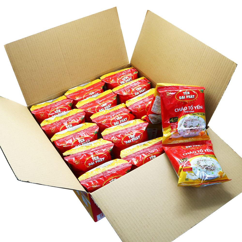 [Thùng 30 gói x 50gram] Cháo Tổ Yến Thịt Bằm - Yến Đại Phát, Yến thật, thịt thật, 4 gói gia vị, ăn liền, tiện lợi