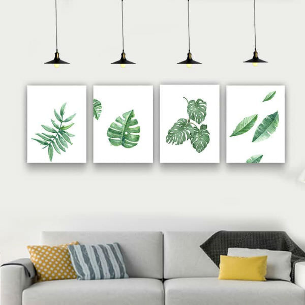 Bộ 4 Tranh Canvas Viền Composite Trang Trí Phòng Khách "Hoa Lá" W056