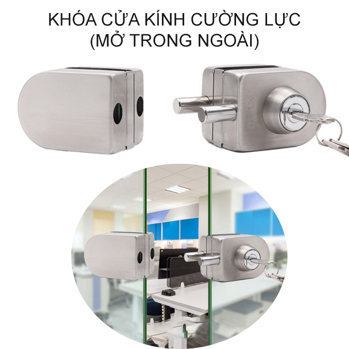 Khóa cửa kính cường lực không khung HC301 làm bằng inox 304, khóa cả trong và ngoài (Loại Kính kính)