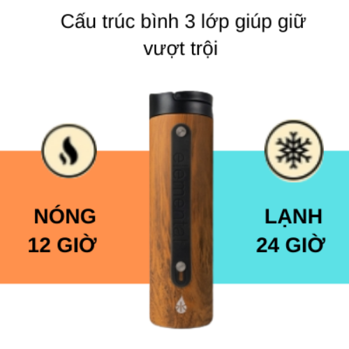 BÌNH GIỮ NHIỆT ELEMENTAL SPORT MÀU VÂN GỖ , BÌNH NHẬP KHẨU MỸ, ĐẠT CHUẨN FDA HOA KỲ, THÉP 304 KHÔNG GỈ, GIỮ NÓNG LẠNH