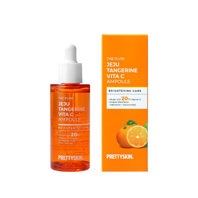 Combo sáng da tinh chất, kem dưỡng, nước hoa hồng THE PURE JEJU TANGERINE VITA C PRETTYSKIN
