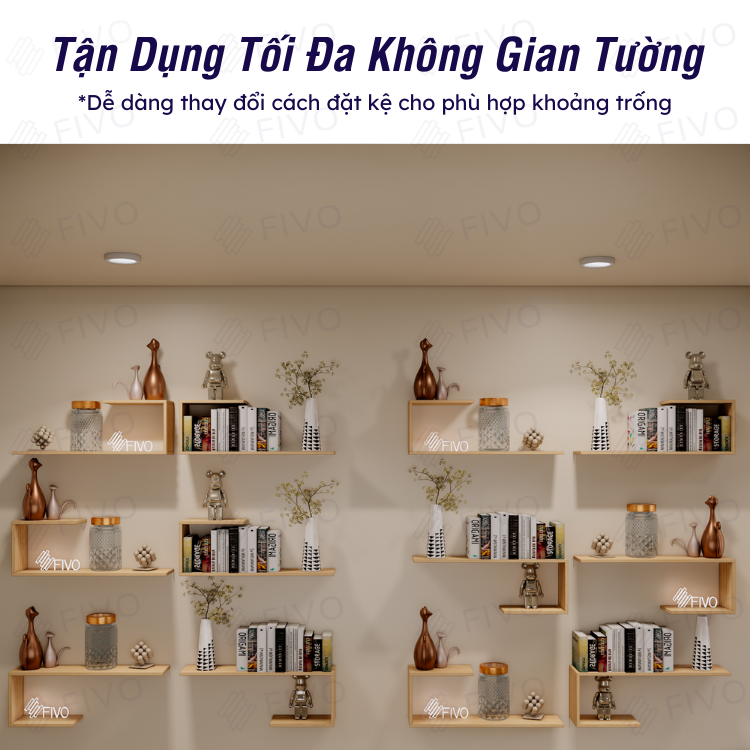 Combo 2 Kệ Gỗ Treo Tường Chữ J FIVO FB42 Thiết Kế Âm Tường, Đa Dạng Cách Trang Trí, Chịu Lực Tốt - Giá Rẻ