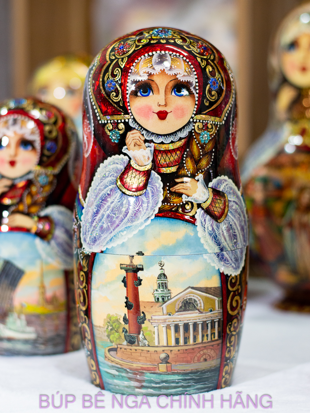 BỘ BÚP BÊ NGA MATRYOSHKA CAO CẤP CỠ LỚN 15 LỚP 35CM HOA VĂN "PHONG CẢNH SAINT PETERSBURG" CỰC ĐẸP VÀ SANG TRỌNG