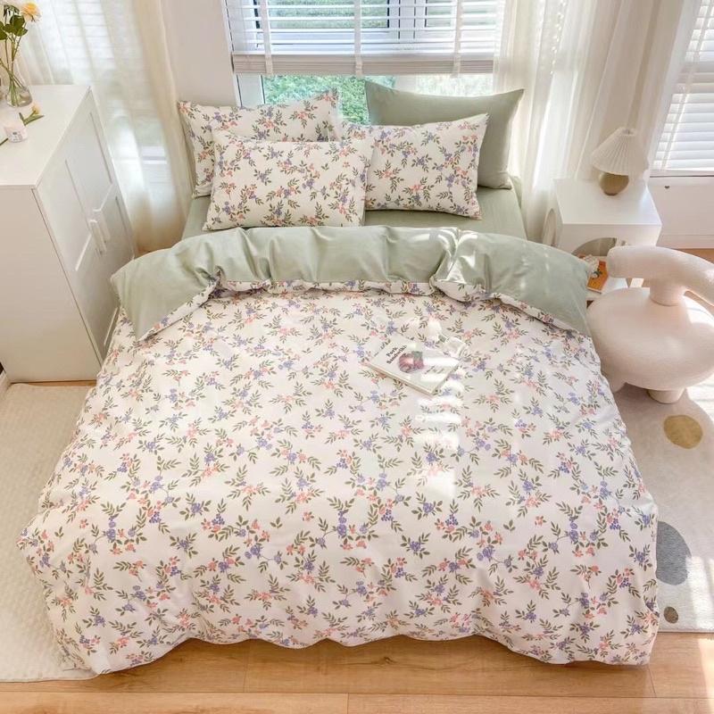 Bộ Chăn Ga Gối Cotton Living Hàng Nhập Khẩu Cao Cấp 4 Món Lá Xanh