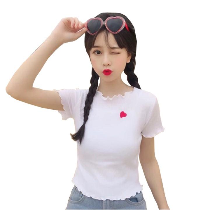 ÁO THUN NỮ TAY NGẮN THÊU TRÁI TIM THỜI TRANG XIXO CAO CẤP MÃ ATN0005