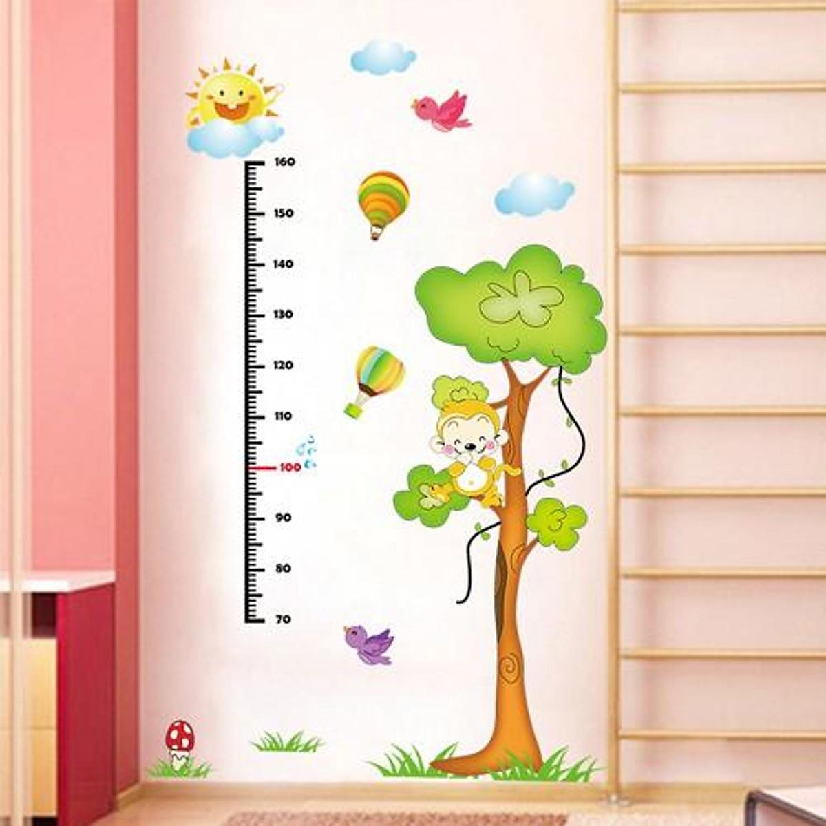 DECAL DÁN TƯỜNG THƯỚC ĐO KHỈ CÂY XANH - HP377