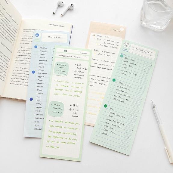 Giấy Note - Giấy Ghi Chú Kế Hoạch/ Tự Vựng/ Todo List Form Dài Màu Pastel Kèm Stickers