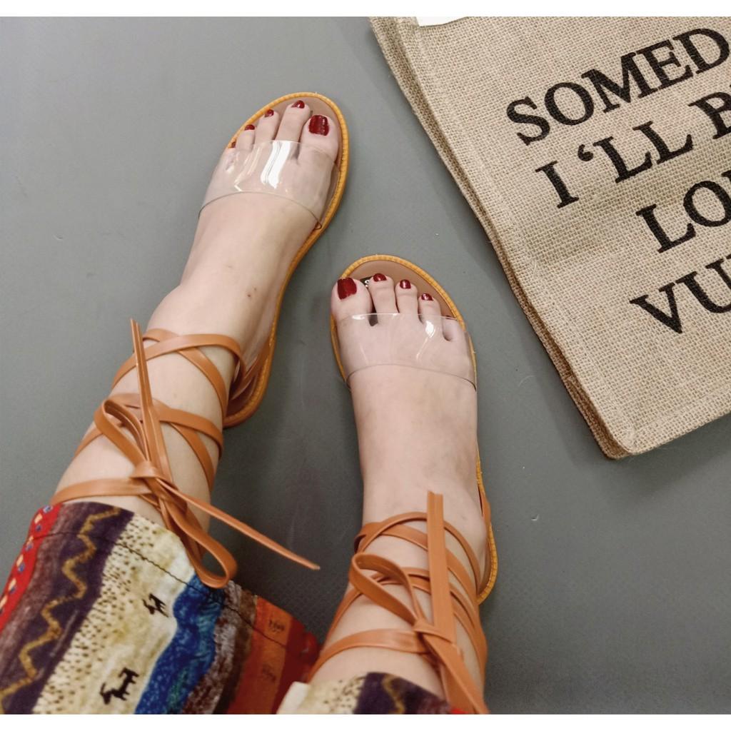 (CÓ SẴN) Giày sandal nữ cột dây chiến binh quai trong suốt đi biển mùa hè