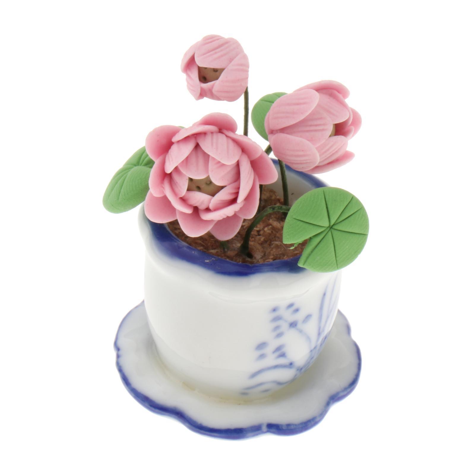 1:12 Plant Pot Bonsai Model Miniature Lotus Plant Scenes Tiny Greenery Ornaments for Architectural DIY Projects DIY Scenery