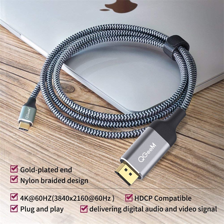 Cáp chuyển cổng QGeeM USB 3.1 Type C (Tương thích Thunderbolt 3) sang DP dài 1.2m 4K @ 60HZ, chuyển đổi USB C sang DP tương thích rộng rãi- Hàng chính hãng