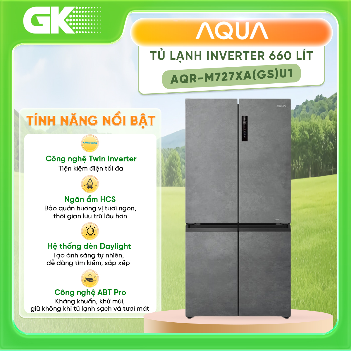 Tủ Lạnh Aqua AQR-M727XA(GS)U1 660L Inverter - Hàng Chính Hãng (Chỉ giao HCM)